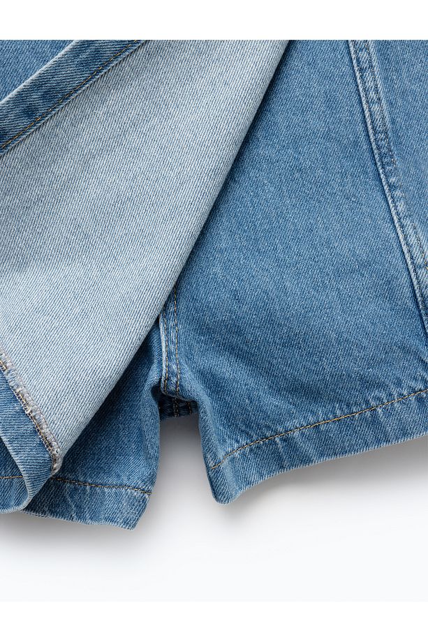 Pamuklu Bağlama Detaylı Mini Denim Şort Etek - 7