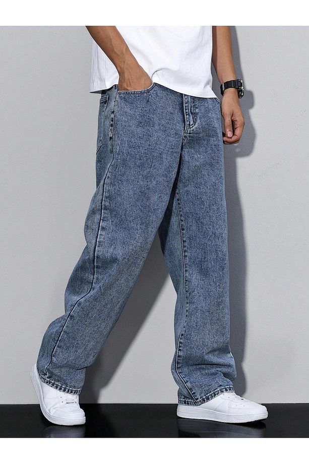 Erkek Baggy Fit Asit Yıkama Jean Kot Pantolon - 2