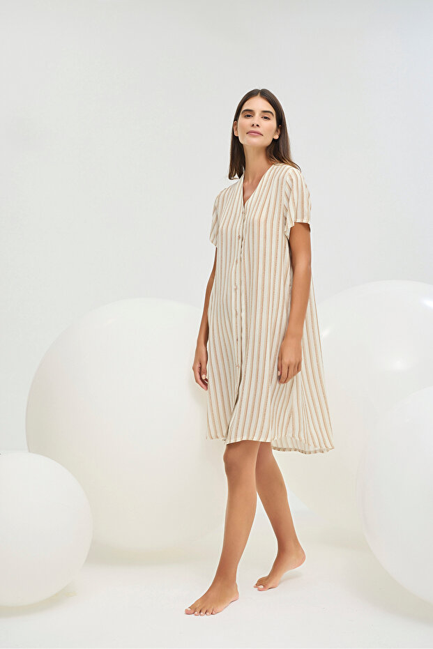 16388 KADIN DÜĞMELİ KISA ELBİSE - 2