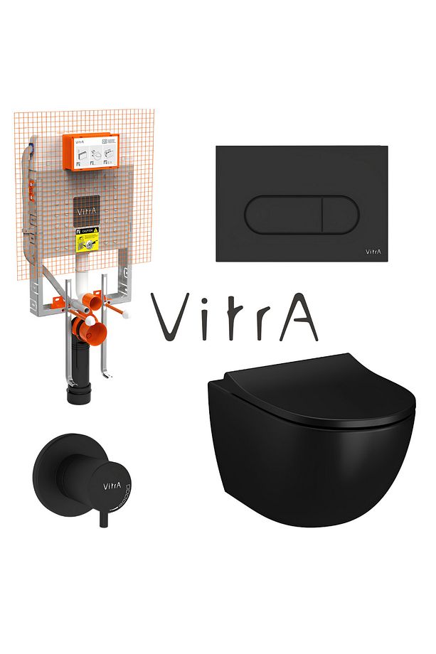 S60 Mat Siyah Smoot Flush Asma Klozet, Vitra Mat Siyah Gömme Rezervuar Set 768-1851 - 1