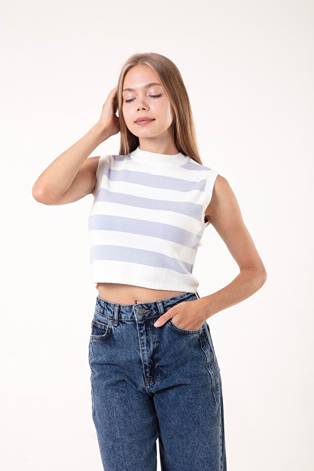 Çizgili Triko Bluz - 2