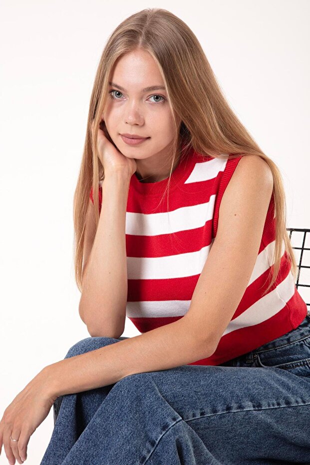 Çizgili Triko Bluz - 5