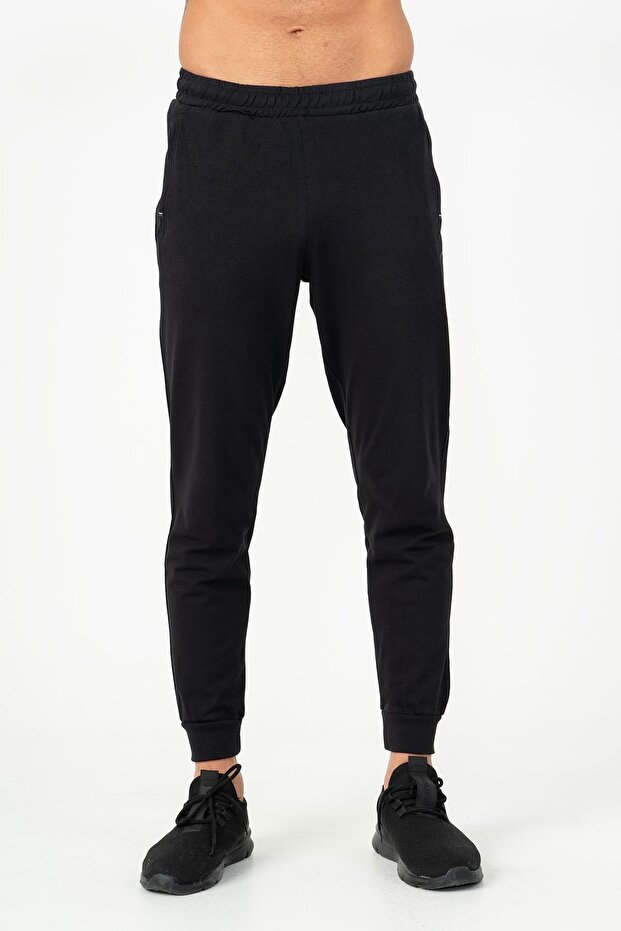 Regular Men's Ribbed Leg Black Sweatpants