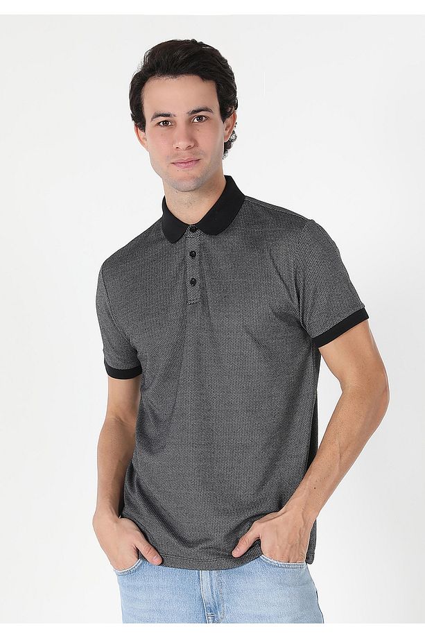 Regular Fit Polo Yaka Jakarlı Erkek Antrasit Kısa Kol Tişört - 4