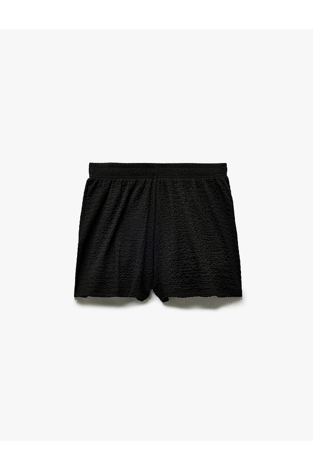 Regular Fit Beli Lastikli Dokulu Mini Şort - 1
