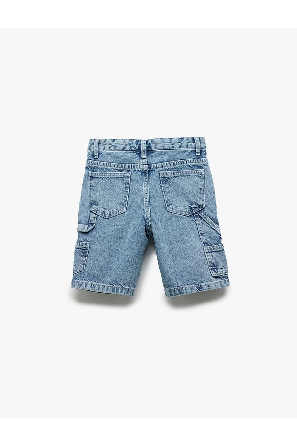 Cep Detaylı Pamuklu Denim Şort - 4