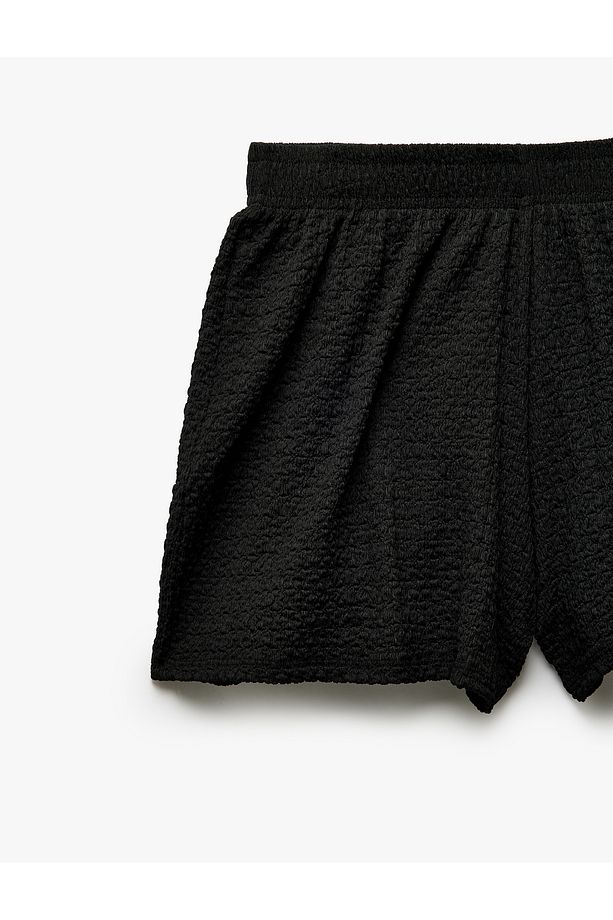 Regular Fit Beli Lastikli Dokulu Mini Şort - 3