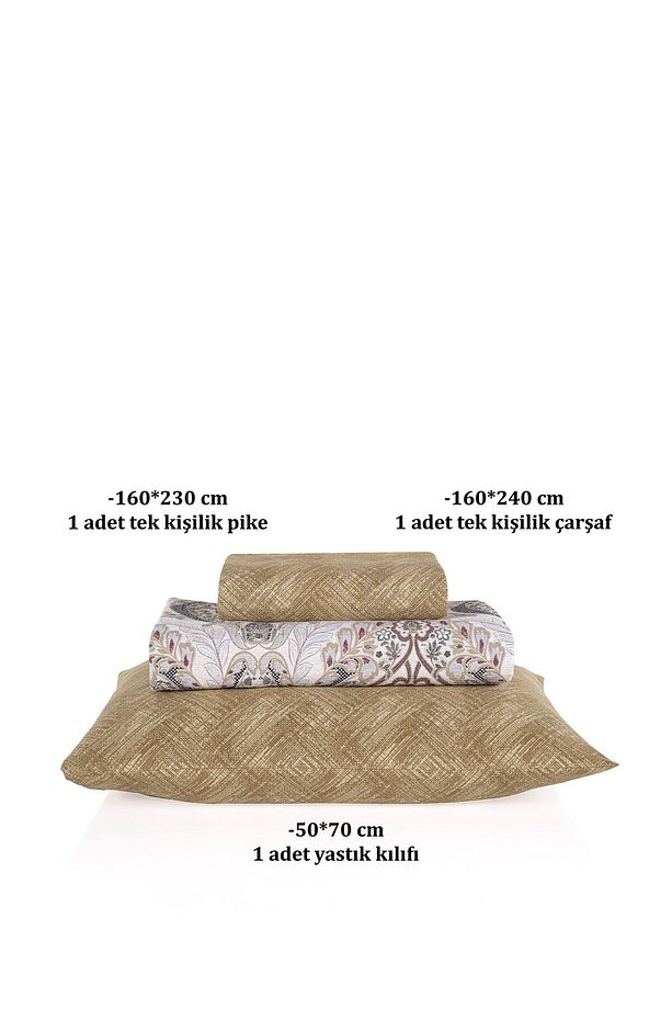 Soren Tek  Kişilik Pike Takımı 160x230 cm Morella Açık Bej İndigo - 4