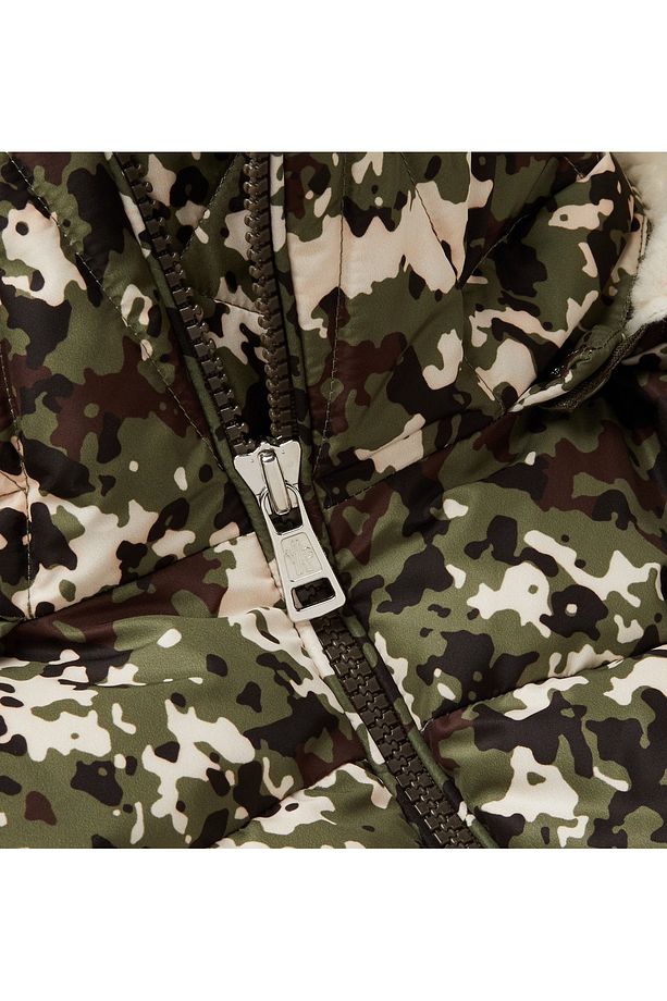 Faux Shearling-Trimmed Quilted Camouflage-Print Shell Hooded Down Jacket - Green - 5