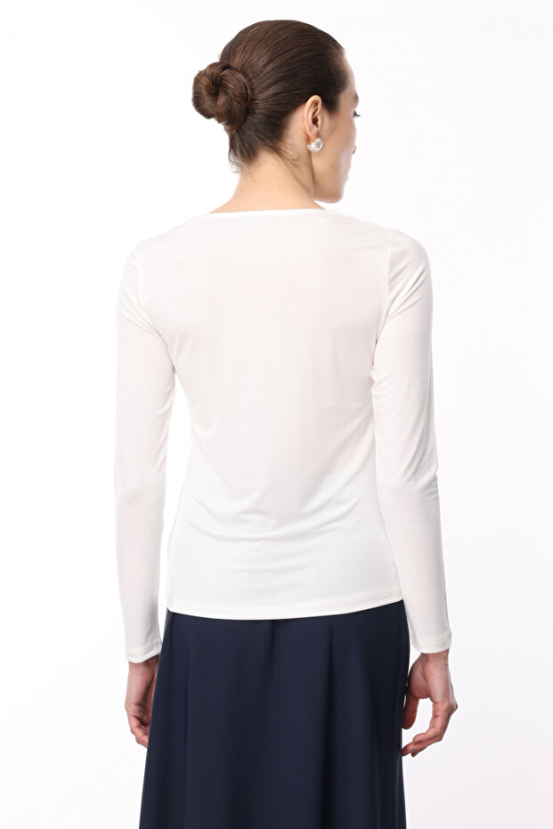 Kare Yaka Uzun Kollu Basic Bluz - 4