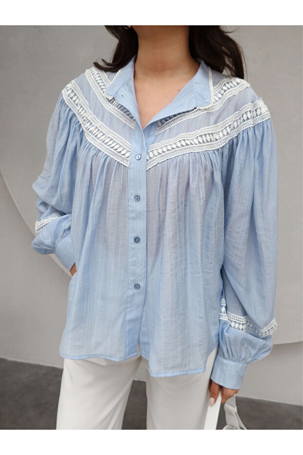 Dantel Detaylı Oversize Gömlek - 3