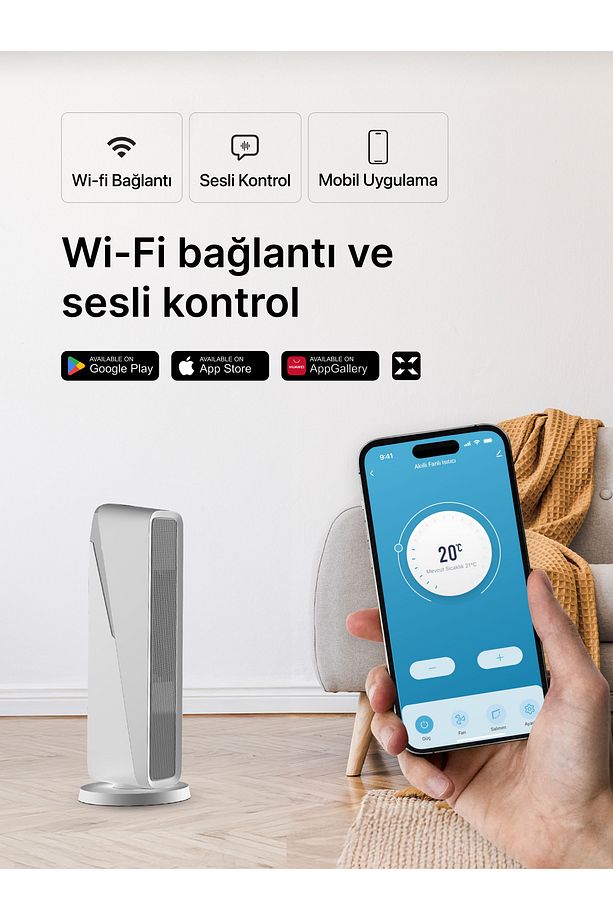 Akıllı Hava Isıtıcı 2000w Sesli Kontrol Alexa, Google Home Wi-fi Mobil App Fanlı Isıtıcı X7440 - 5