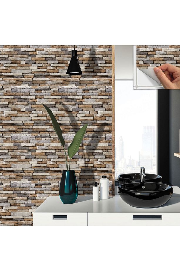 Kendinden Yapışkanlı Geometrik Taş Desenli Pvc Karo 30x30 Cm (33 ADET) 3 m2 - 4
