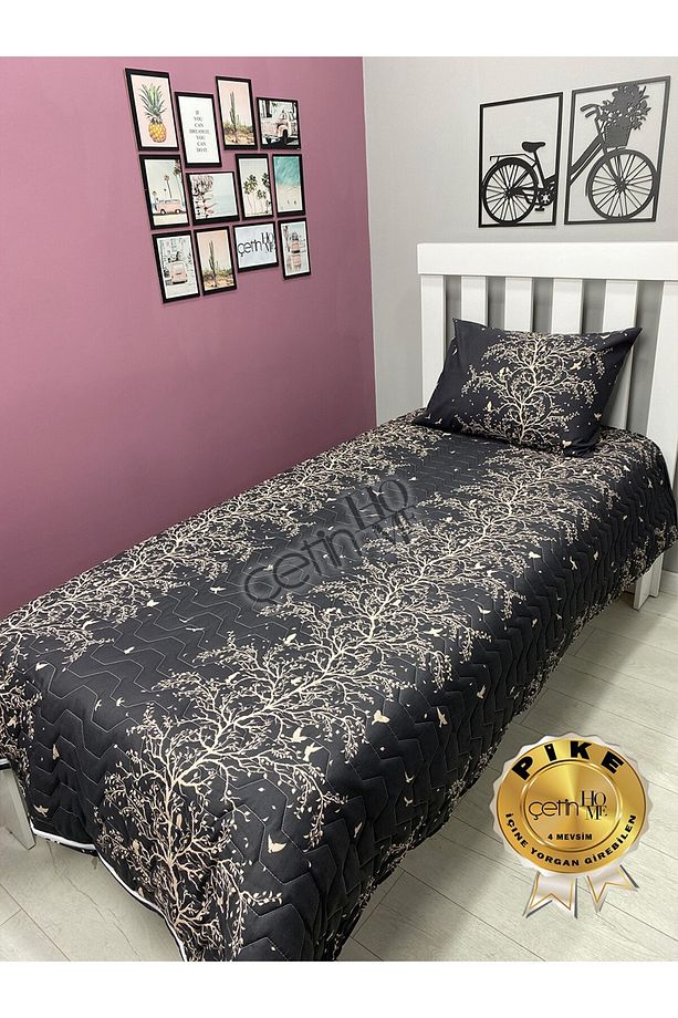 Çetinhome Tek Kişilik Kapitone Pike Seti 4 Mevsim Silva Siyah - 3