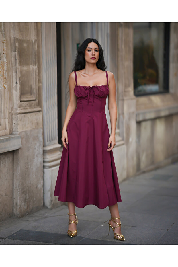 Women's Strappy Back Tie Design Midi Dress