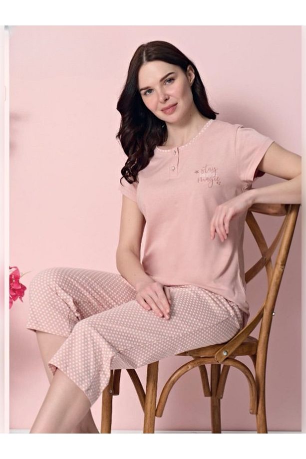 Pamuklu Kadın Kapri Pijama Takımı - 1