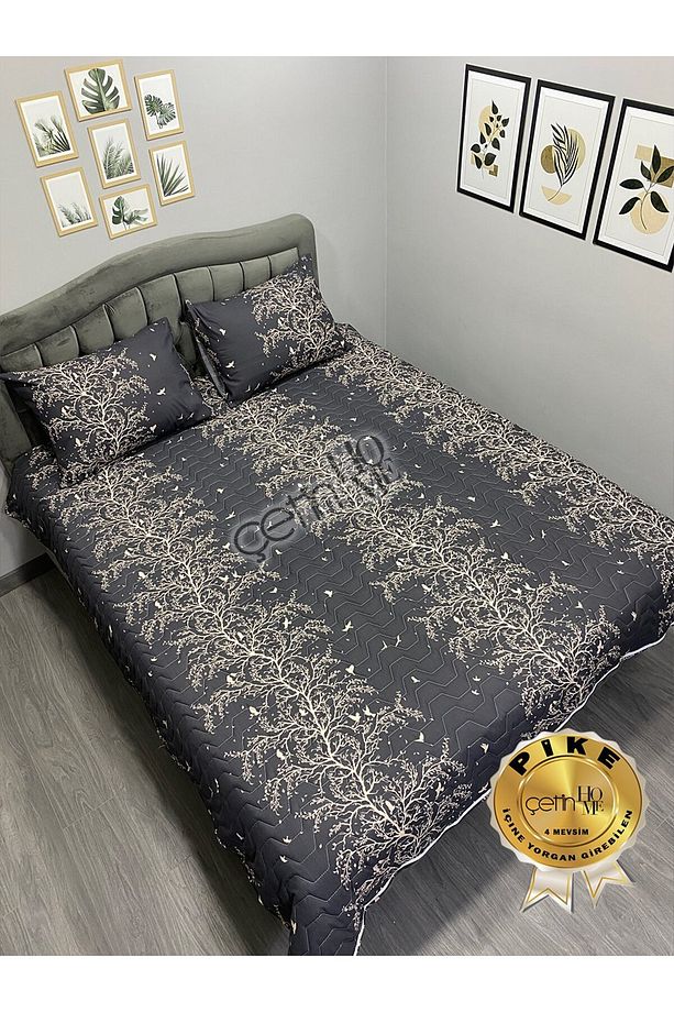 Çetinhome Çift Kişilik Kapitone Pike Seti 4 Mevsim Silva Siyah - 1