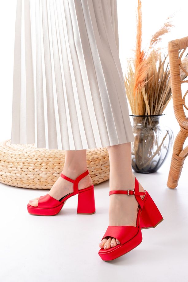 Welly Kırmızı Saten ( 9 Cm Platform Topuklu ) Günlük Ayakkabı - 4