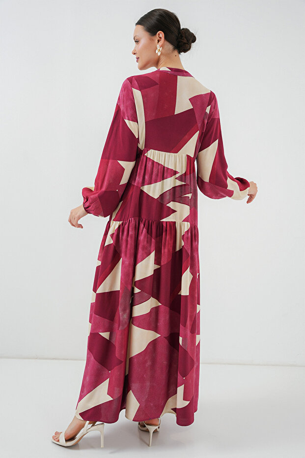 2423 Authentic Patterned Hijab Dress - B. Burgundy - 5