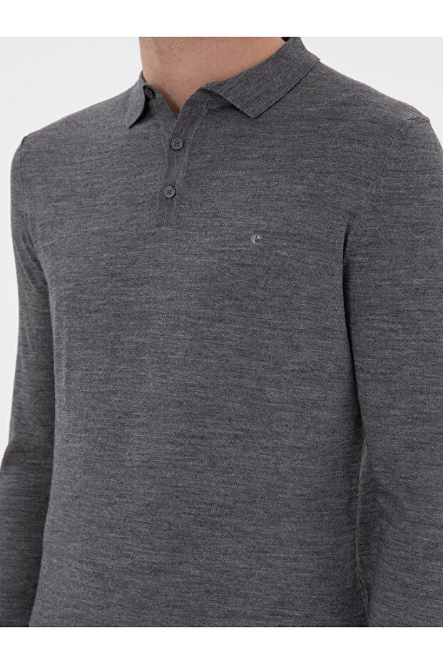 Füme Slim Fit Yün Karışımlı Polo Yaka Basic Triko Kazak 50293274-VR058 - 7
