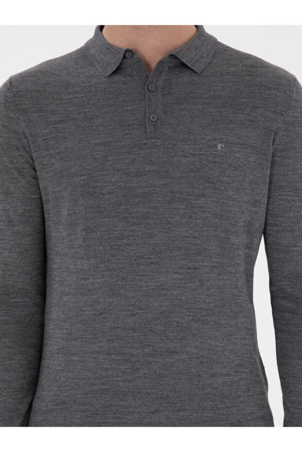 Füme Slim Fit Yün Karışımlı Polo Yaka Basic Triko Kazak 50293274-VR058 - 6
