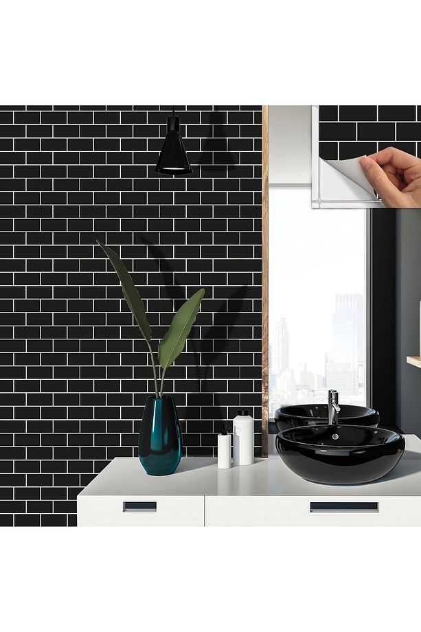 Kendinden Yapışkanlı Siyah Metro Desenli Pvc Karo 30x30 Cm (33 ADET) 3m2 - 4