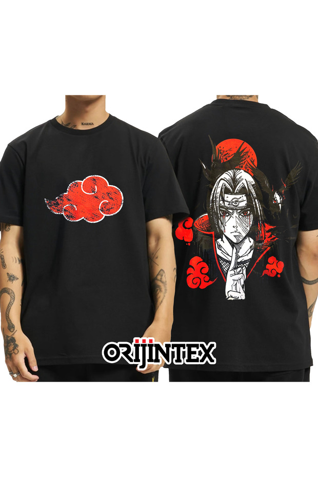 Naruto Uchiha Itachi Akatsuki Front Back Printed Unisex Black Tshirt