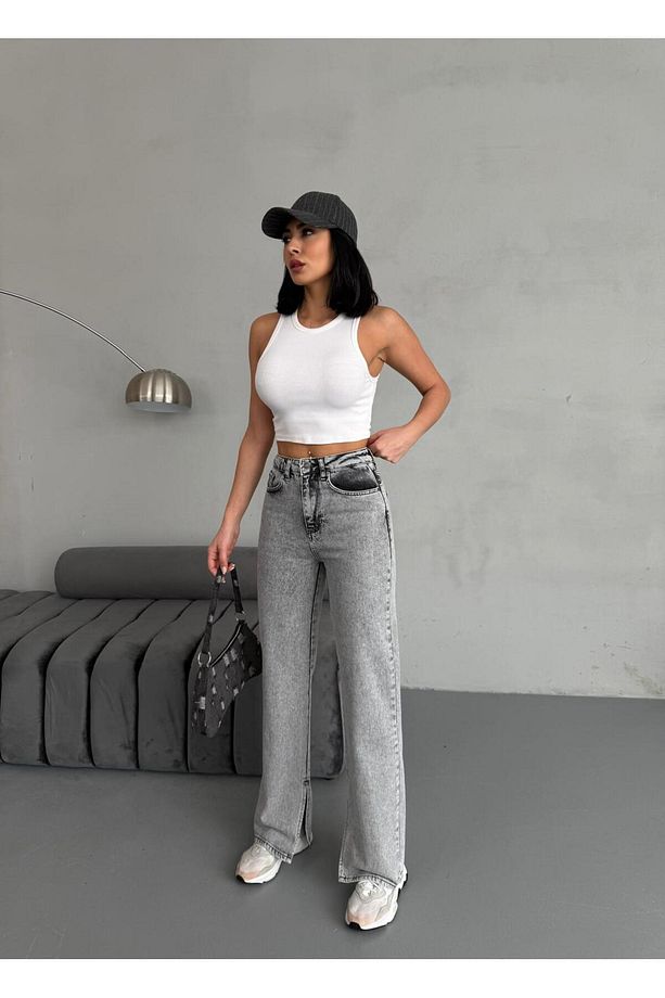 YIRTMAÇ DETAYLI BORU PAÇA   GREY SNOW WASH JEAN - 2