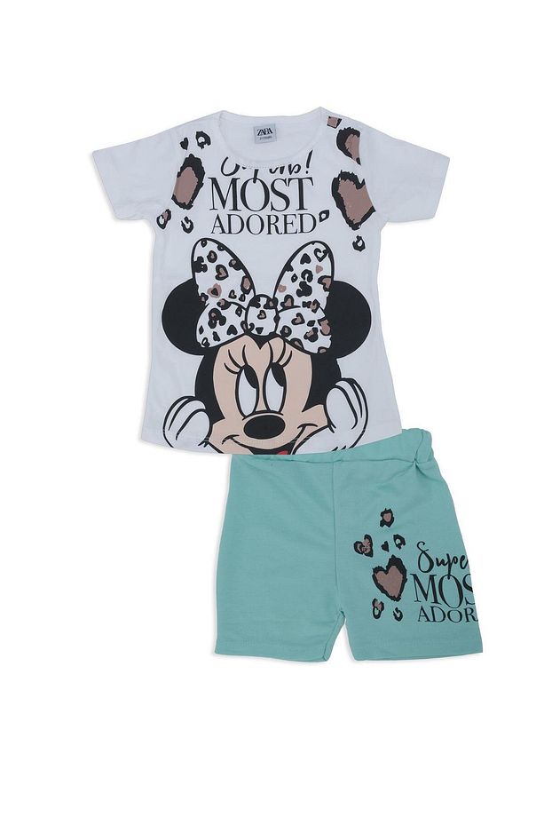 Kız Çocuk Mickey Mouse Kalp Baskılı 2'li Alt Üst Şort Takım - 1