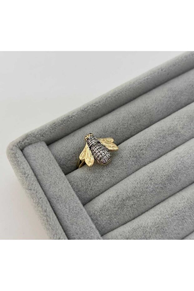 Steel Bee Zircon Stone Gold Ring