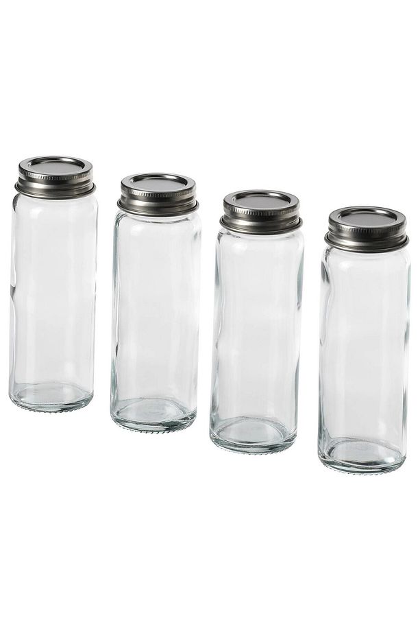 4'lü Set Cam Baharatlık Yükseklik 12 Cm İkea 4 Adet Kapaklı Baharat Kavanozu Şeffaf Hacim 100 ml - 1