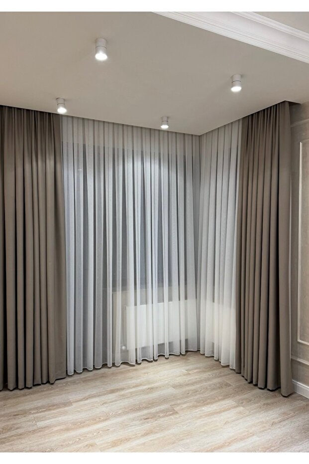 Plain Modern Tulle Curtain 1/3 Pleated High Weight Skirt No Ironing with Lead