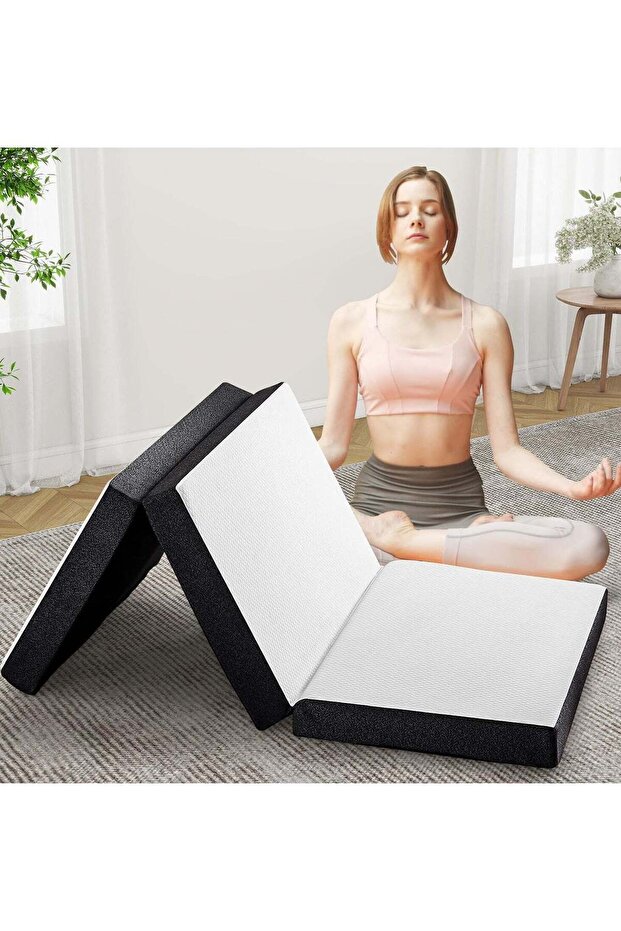 WHITE FOLDING MEDICATED FOAM PORTABLE MATTRESS WITH BLACK BORDER 180 X 90 X 7CM