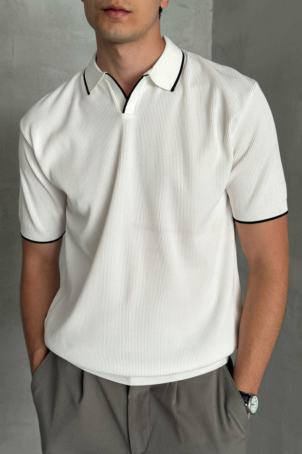 Men's Oversized Brioche Knit Polo Collar T-Shirt