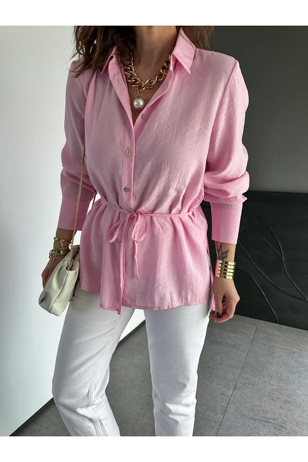 Pembe Beli İpli Orijinal Gömlek - 6