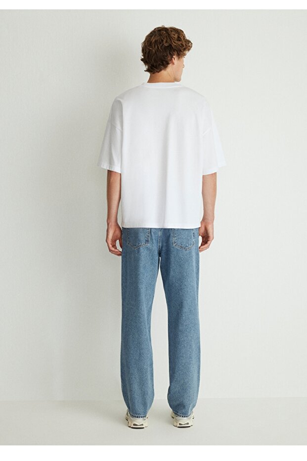 bisiklet yaka Oversize basic erkek t-shirt - 3
