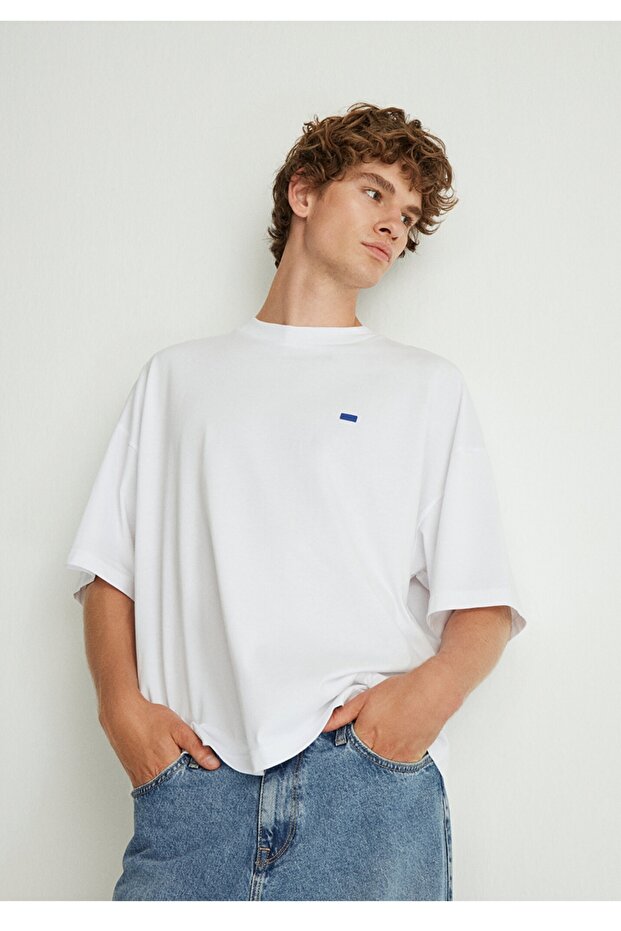 bisiklet yaka Oversize basic erkek t-shirt - 4