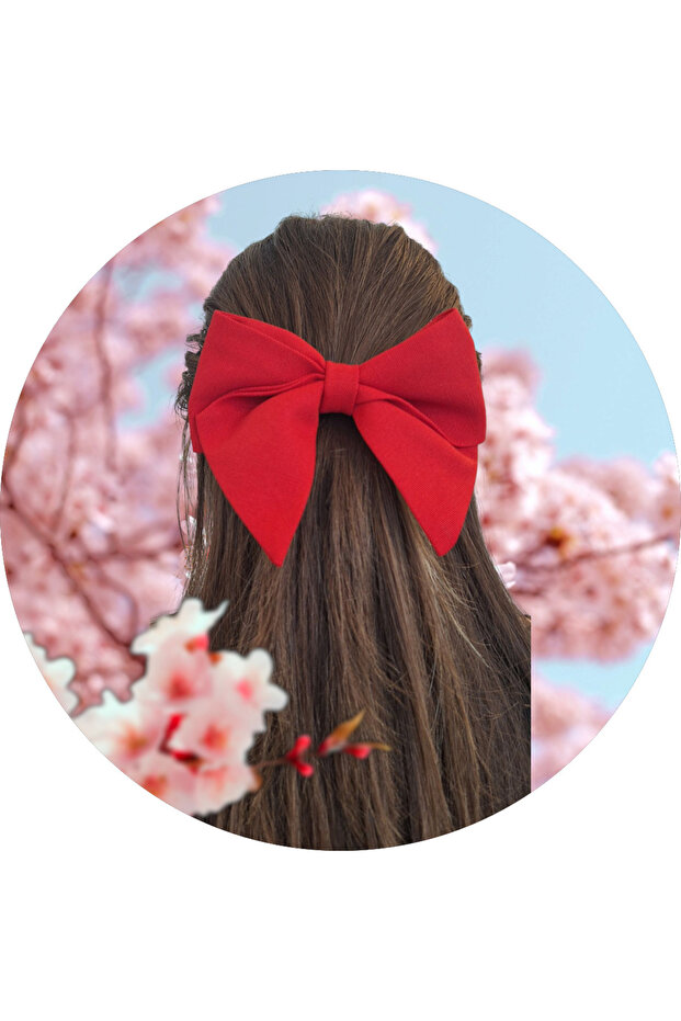 Back to School Classic and Stylish Red Linen Fabric Bow with Clip Automatic Buckle