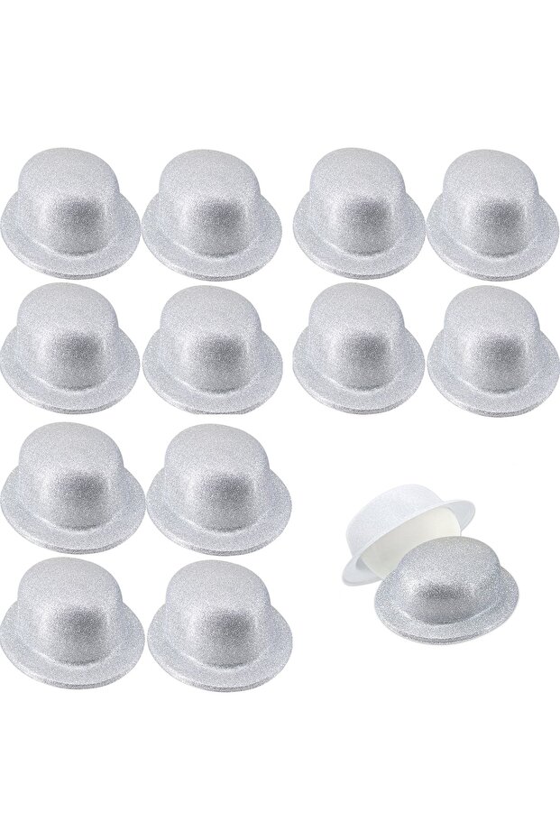 Silver Color Glitter Melon Round Party Hat 12 Pieces Elk-Complex3421