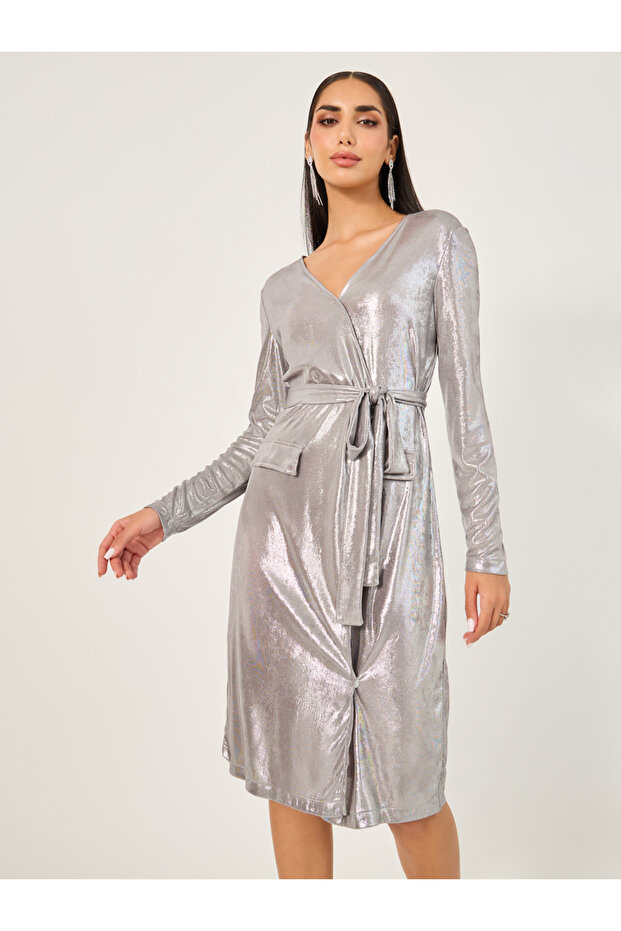 Shimmer Tie-Up Blazer Knee Length Dress