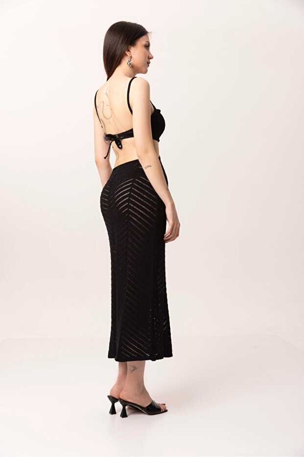 Siyah Örme Pareo Elbise - 4