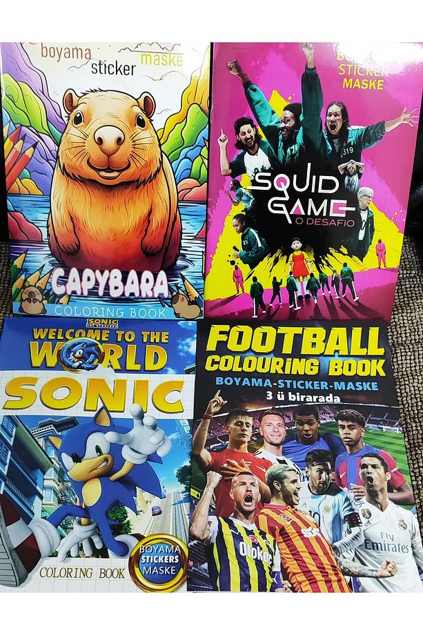 4 Adet Stickerli Boyama Kitabı (sonic/squid game/capybara/futbolcular figürlü) - 1