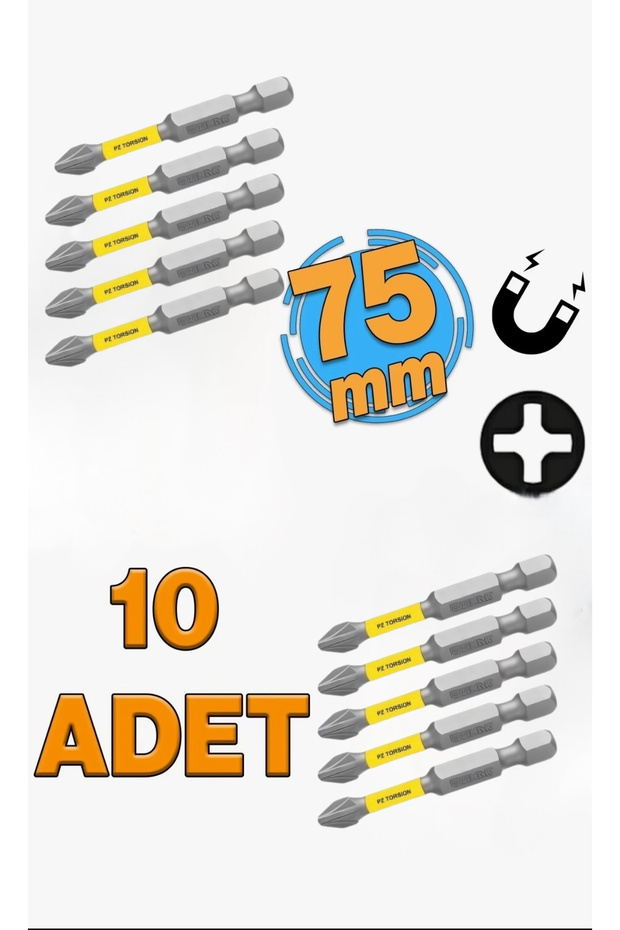 Mıknatıslı Torsion Bits Uç PH 2x75 mm Matkap Vidalama Ucu 7,5 cm (10 Adet) - 1
