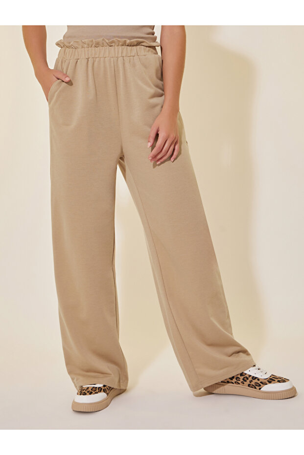 Solid Elasticated Waistband Ruffled Trim Pants - 2