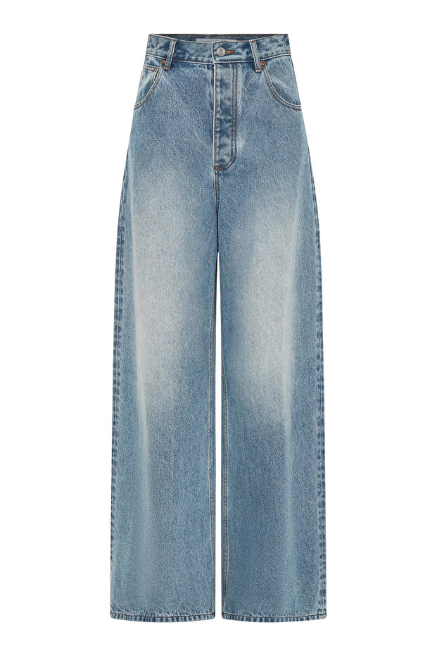 High Waist Wide Leg Denim Trousers