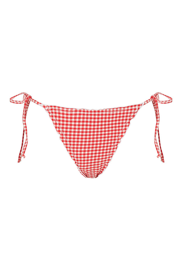 Square Patterned Red Bikini Bottom