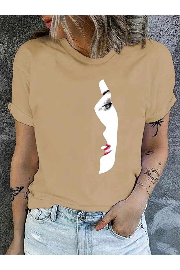 Graphic Printed T-Shirt, Casual Crew Neck Short Sleeve Top for Spring and Summer, Women's Clothing