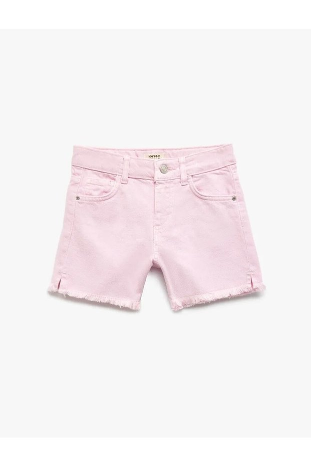 Pink Girl's Shorts with Cotton Pockets and Slit Detail 5Skg40040Ad