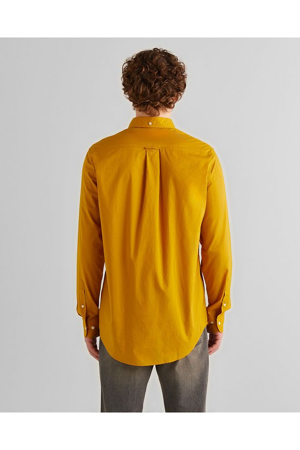 Erkek Sarı Regular Fit Düğmeli Yaka Poplin Gömlek - 2