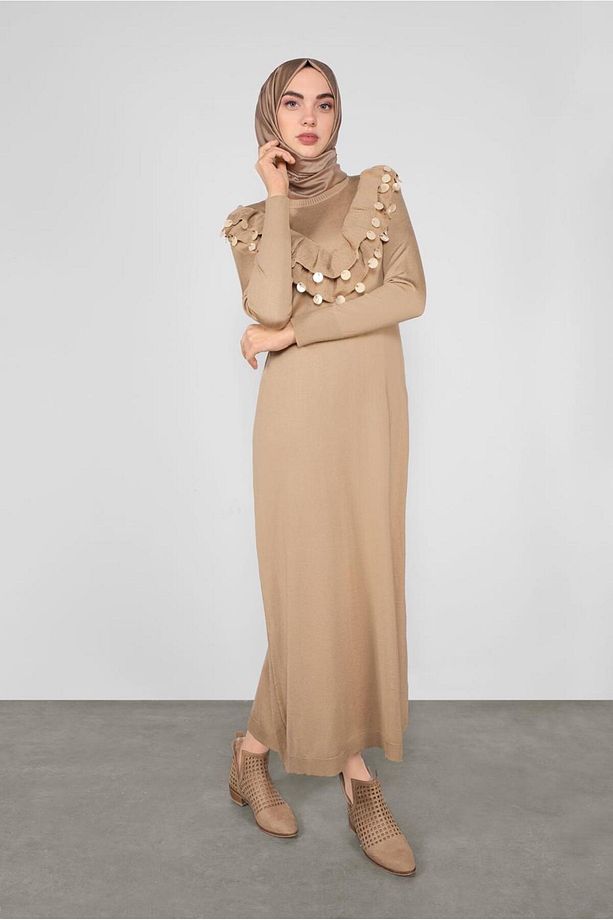 PUL DETAYLI TRİKO ELBİSE 41030 - 1